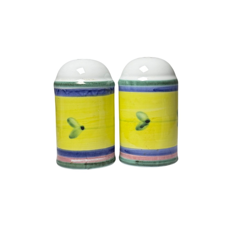 VTG Caleca Salt and Pepper Shakers Unisex OS YellowOlive Stripe Ceramic NO Plug